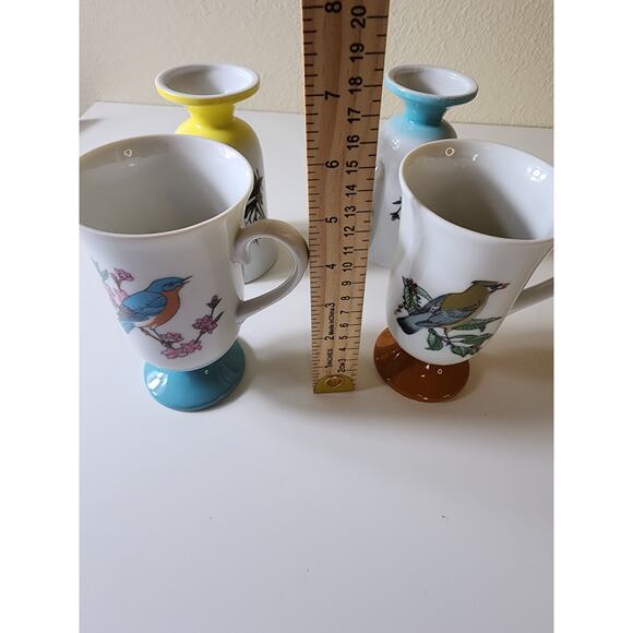 FRED ROBERTS VTG Made in Japan Footed Colorful Bird 8oz Coffee Mugs set of 4 - Picture 7 of 11